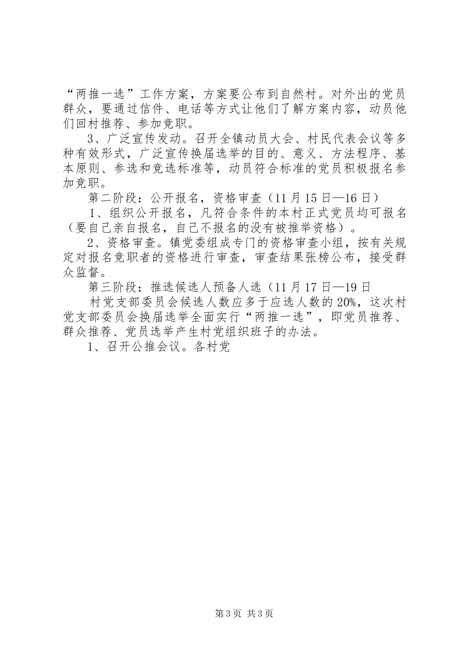 XX镇村党支部委员会换届选举工作方案 _第3页