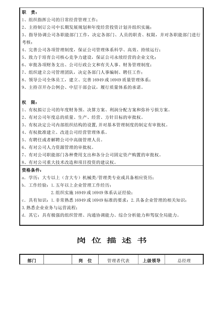 某泵业科技有限公司岗位说明书_第2页