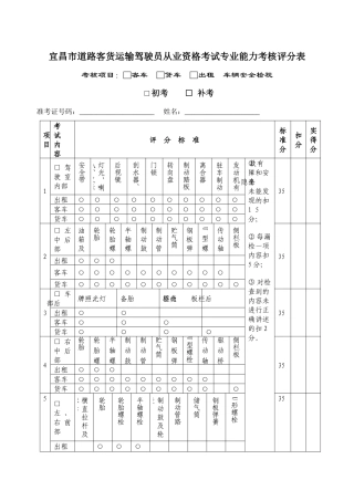 道路客货运输驾驶员从业资格考试专业能力考核评分表