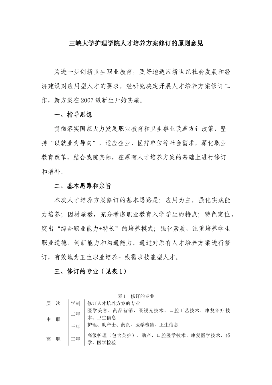 大学护理学院人才培养方案修订的原则意见_第1页