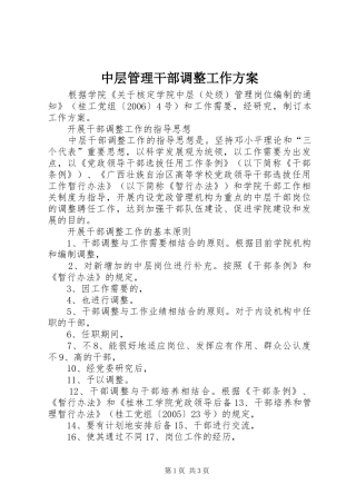 中层管理干部调整工作实施方案 