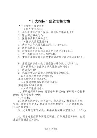 “十大指标”监管方案 