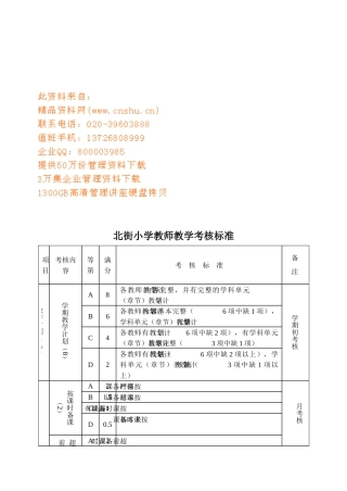 北街小学教师教学考核标准