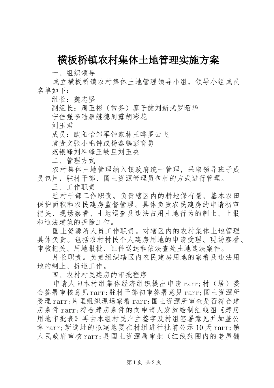 横板桥镇农村集体土地管理方案 _第1页