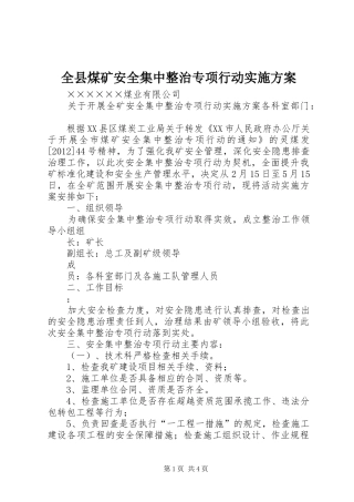 全县煤矿安全集中整治专项行动方案 