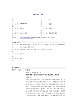 报业集团人事经理简历模板
