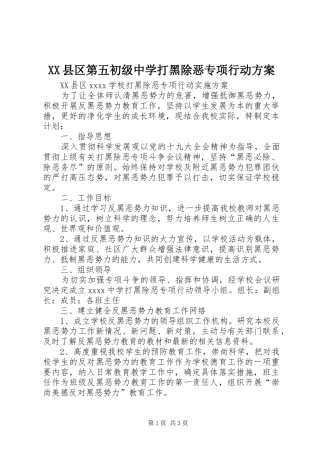 XX县区第五初级中学打黑除恶专项行动实施方案 