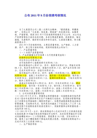 某公司月份效绩考核情况