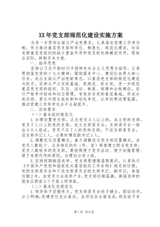 XX年党支部规范化建设方案 