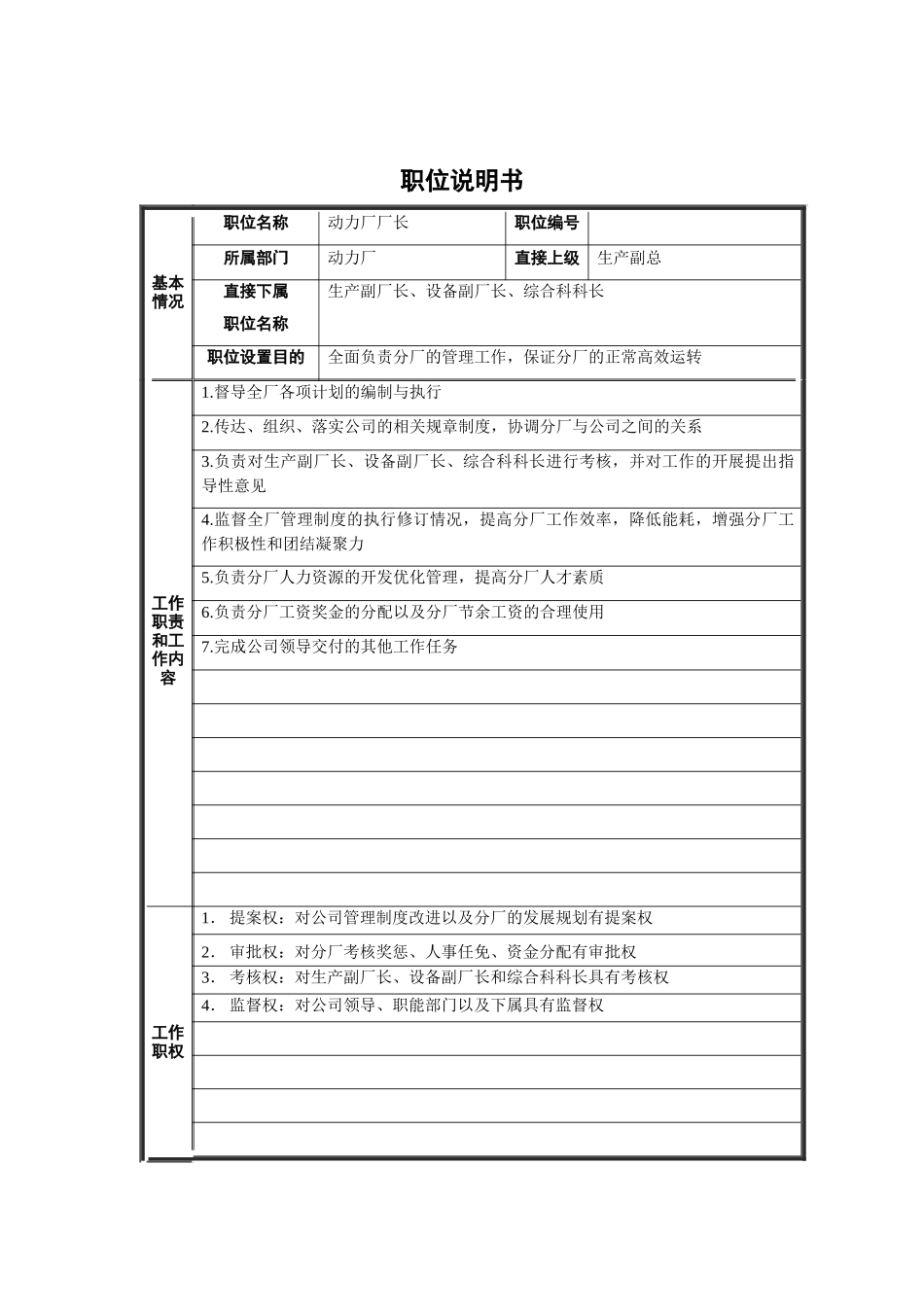 动力厂厂长职位说明书_第1页