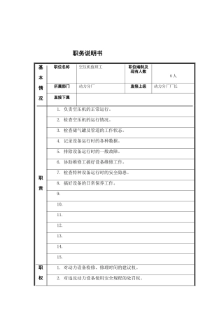 空压机值班工岗位说明书