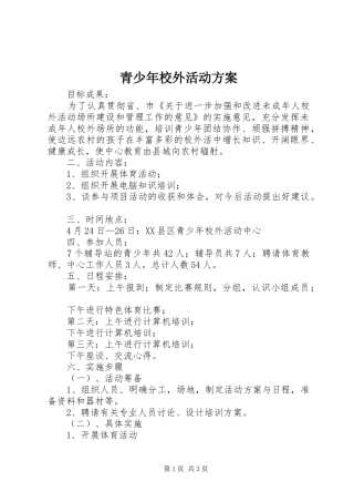 青少年校外活动实施方案 