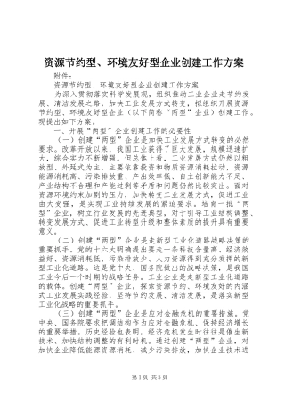 资源节约型、环境友好型企业创建工作实施方案 