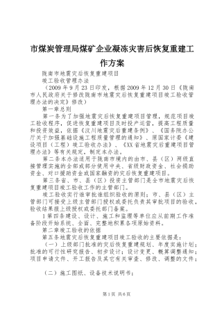 市煤炭管理局煤矿企业凝冻灾害后恢复重建工作实施方案 