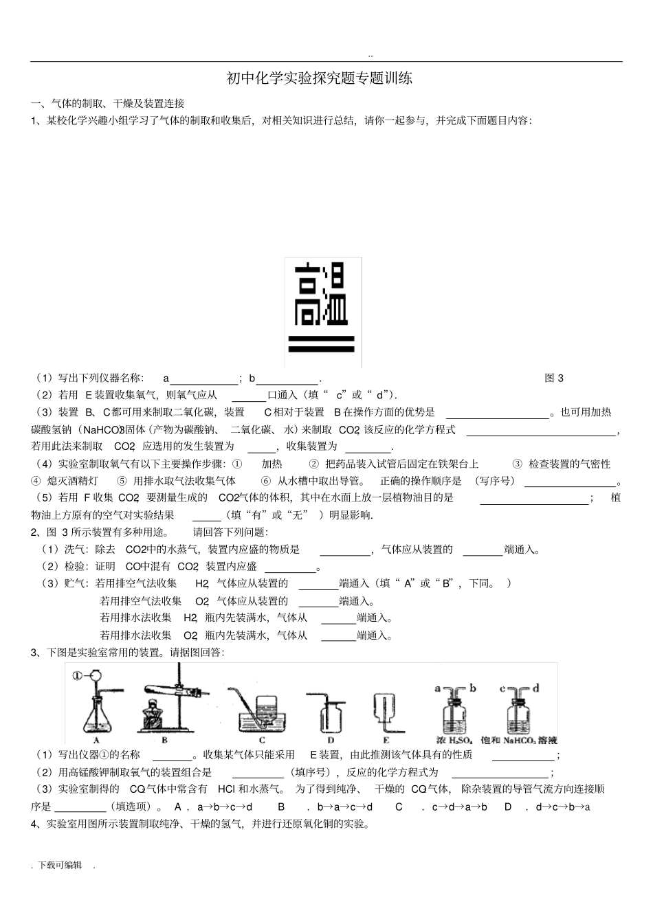初中化学实验探究题专题训练(整理)_第1页