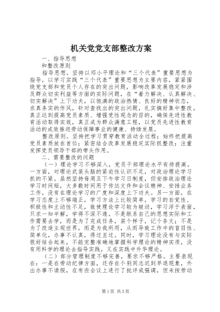 机关党党支部整改实施方案 