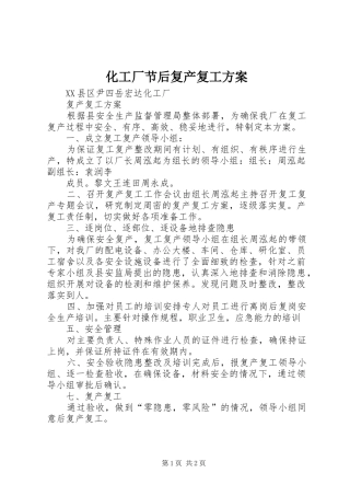 化工厂节后复产复工实施方案 