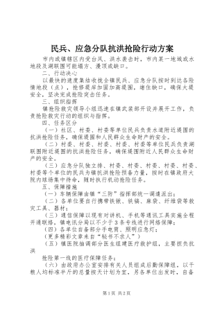 民兵、应急分队抗洪抢险行动实施方案 