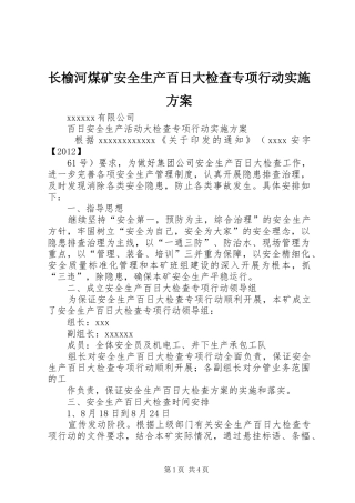 长榆河煤矿安全生产百日大检查专项行动方案 