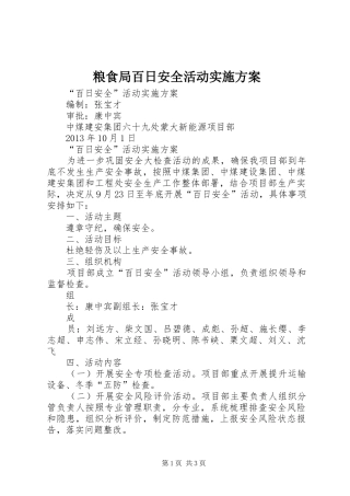 粮食局百日安全活动方案 