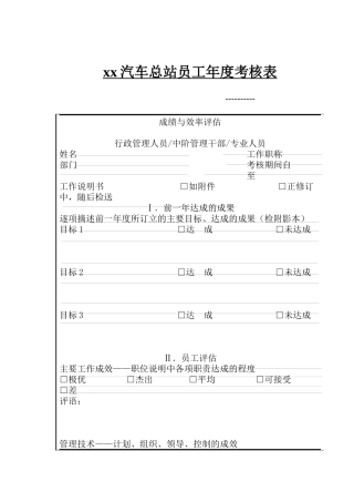 xx汽车总站员工年度考核表（ 15)