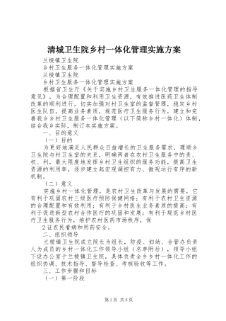 清城卫生院乡村一体化管理方案 
