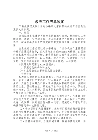 救灾工作应急处理预案 