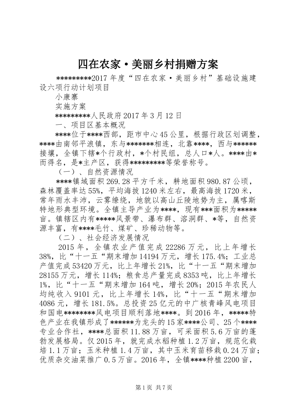 四在农家·美丽乡村捐赠实施方案 _第1页