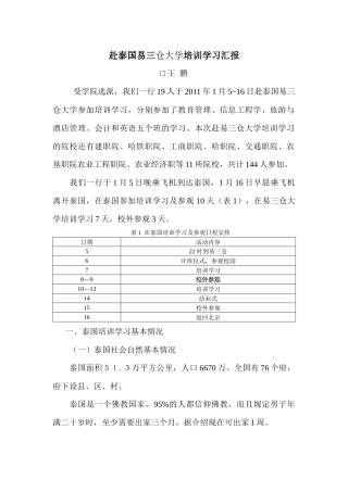 赴泰国易三仓大学培训学习汇报