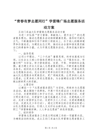 “青春有梦志愿同行”学雷锋广场志愿服务活动实施方案 