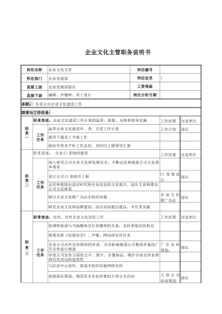 电力公司企业文化主管岗位说明书