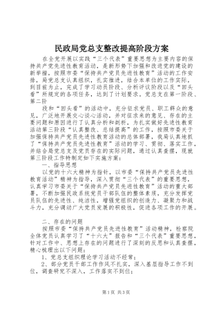 民政局党总支整改提高阶段实施方案 