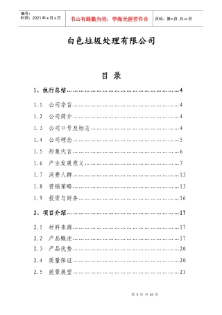 白色垃圾处理公司创业商业计划书