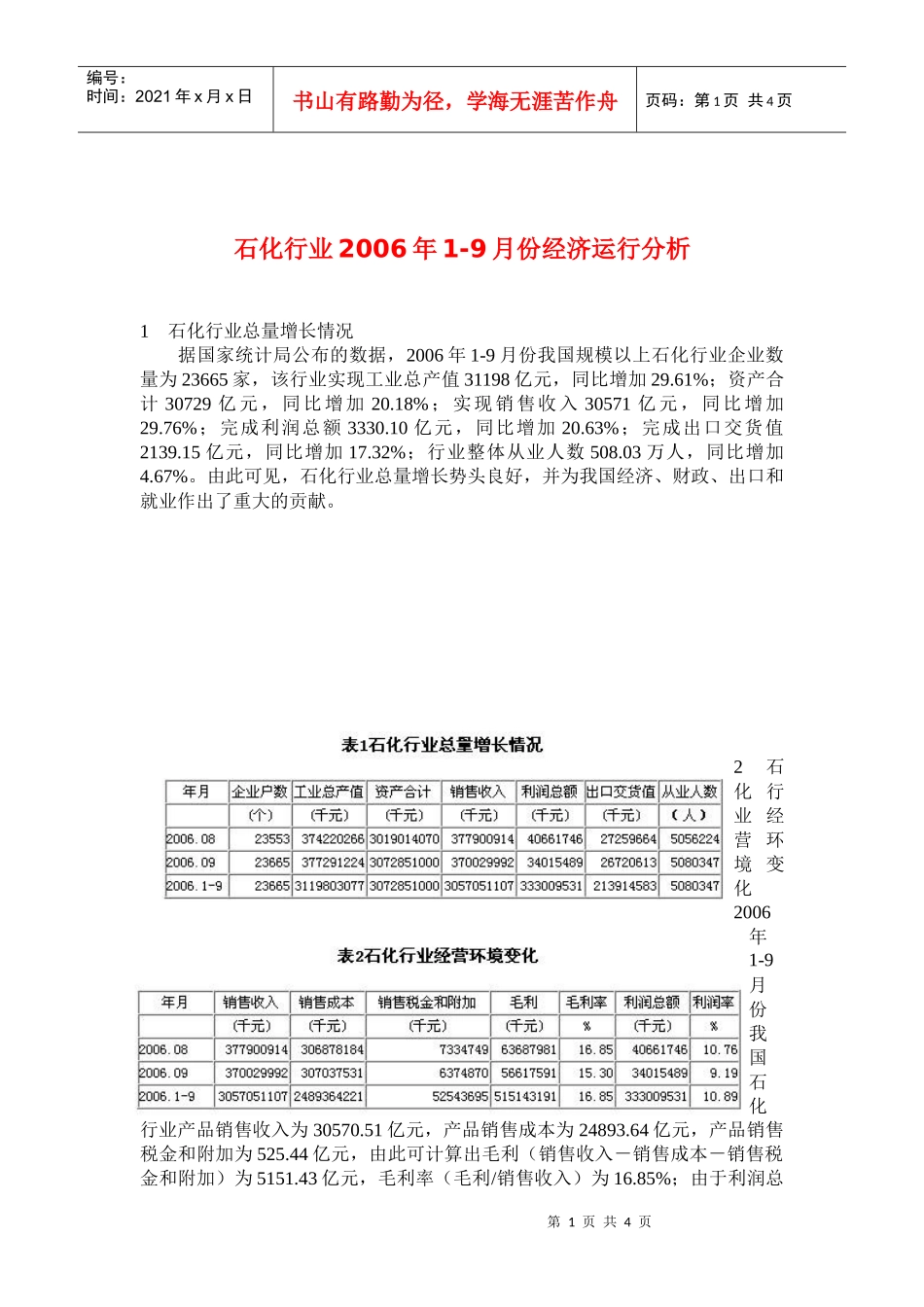 石化行业经济运行分析报告_第1页