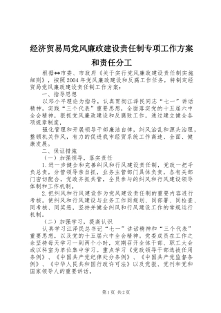 经济贸易局党风廉政建设责任制专项工作实施方案和责任分工 