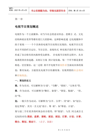 电视节目策划概述