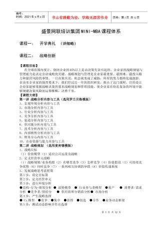 盛景网联培训集团MINI-MBA课程体系