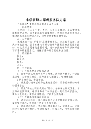 小学雷锋志愿者服务队实施方案 