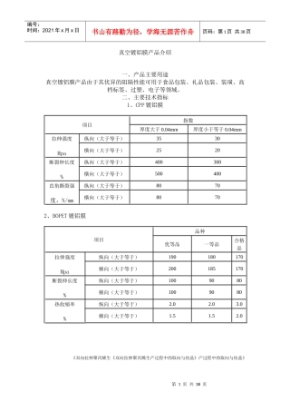 真空镀铝双向拉伸聚酯薄膜的应用及发展