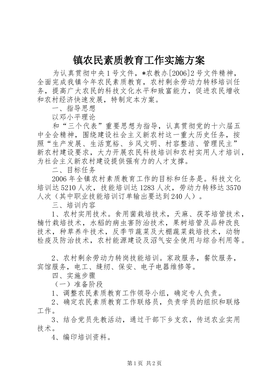 镇农民素质教育工作方案 _第1页