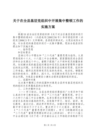 关于在全县基层党组织中开展集中整顿工作的方案 