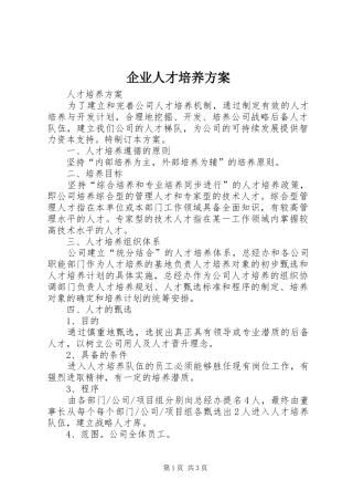 企业人才培养实施方案 