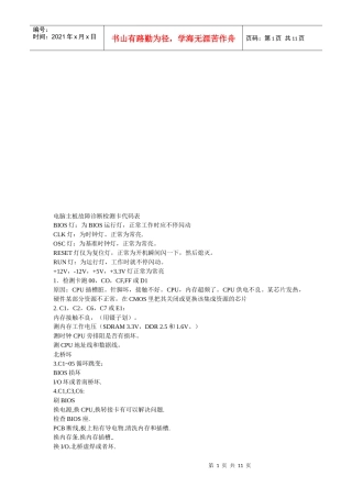 电脑主板故障诊断检测卡代码