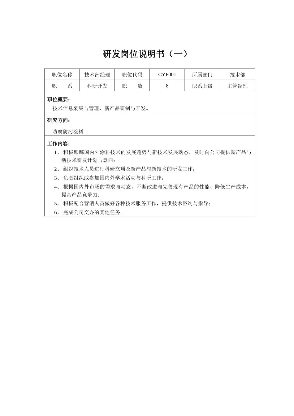 研发岗位说明书(一)_第1页