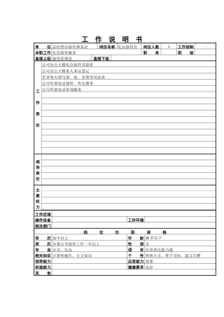 礼仪接待员工作说明书