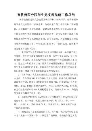 畜牧兽医分院学生党支部党建工作总结