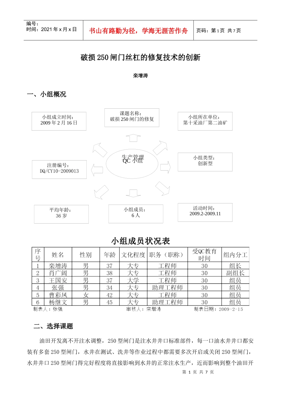破损250闸门丝杠的修复技术的创新_第1页