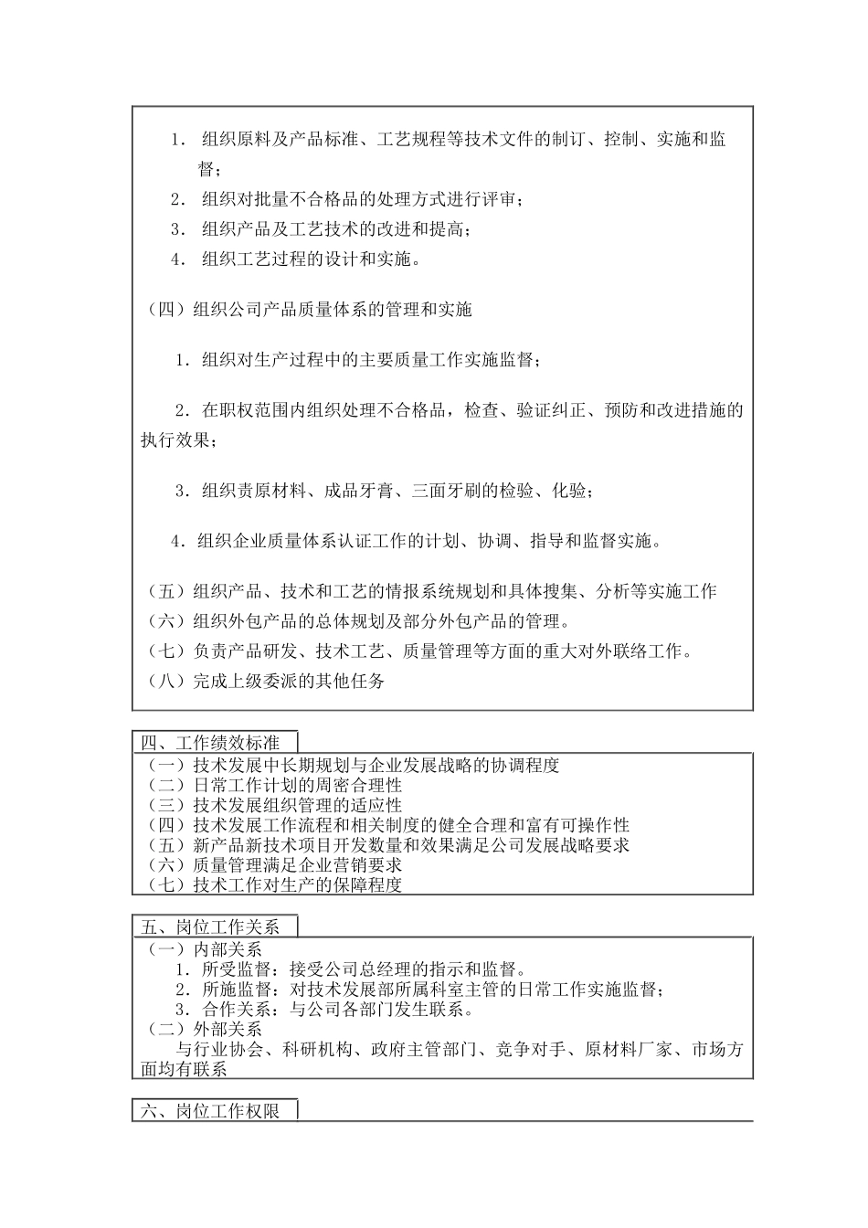 登康口腔护理用品股份有限公司技术发展部长岗位说明书_第2页