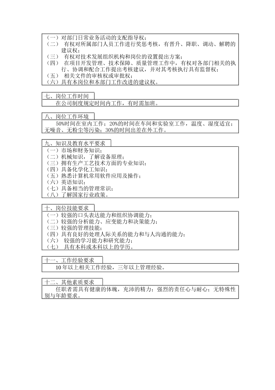 登康口腔护理用品股份有限公司技术发展部长岗位说明书_第3页