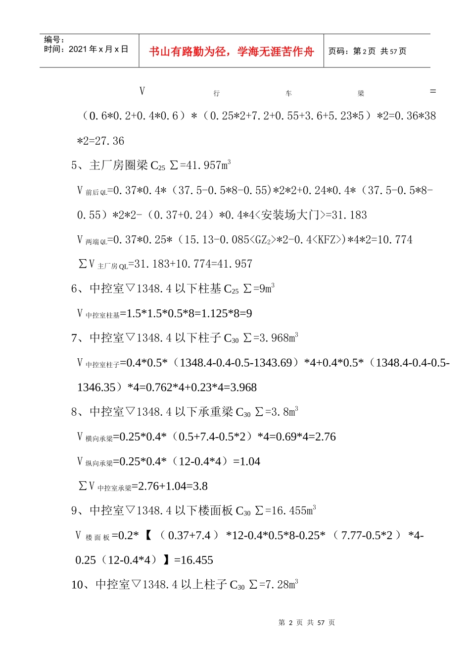 电站厂房土建工程量结算审查书MicrosoftWord文档_第2页